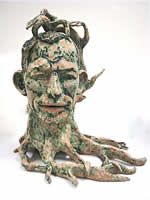 Glazed ceramic portrait sculpture  of Tony Abbott entitled 'Abbott Turns Green'